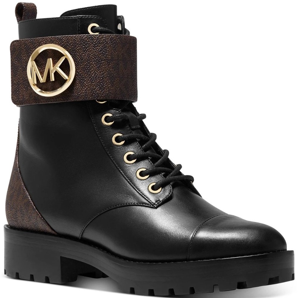 MICHAEL KORS TATUM LACE- UP LUG SOLE ANKLE BOOTS LEATHER WOMEN'S BROWN/BLACK NEW